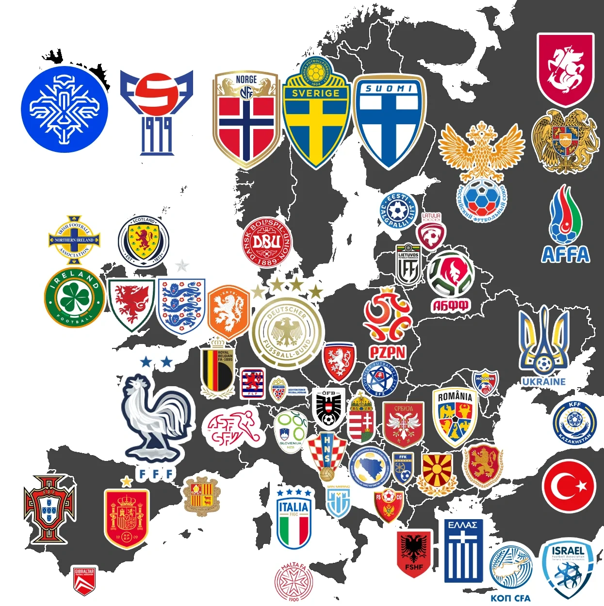 欧洲足球协会各成员国足球协会标志合集